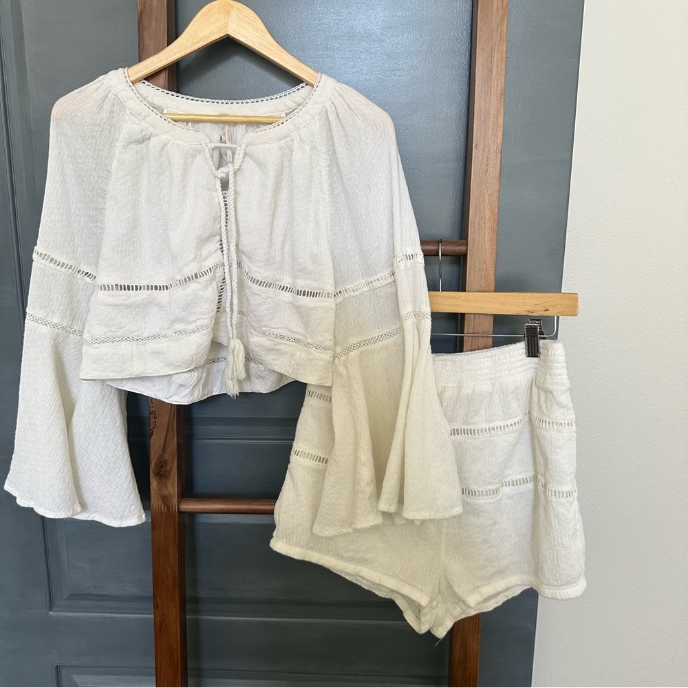 White Boho Top and Shorts Set